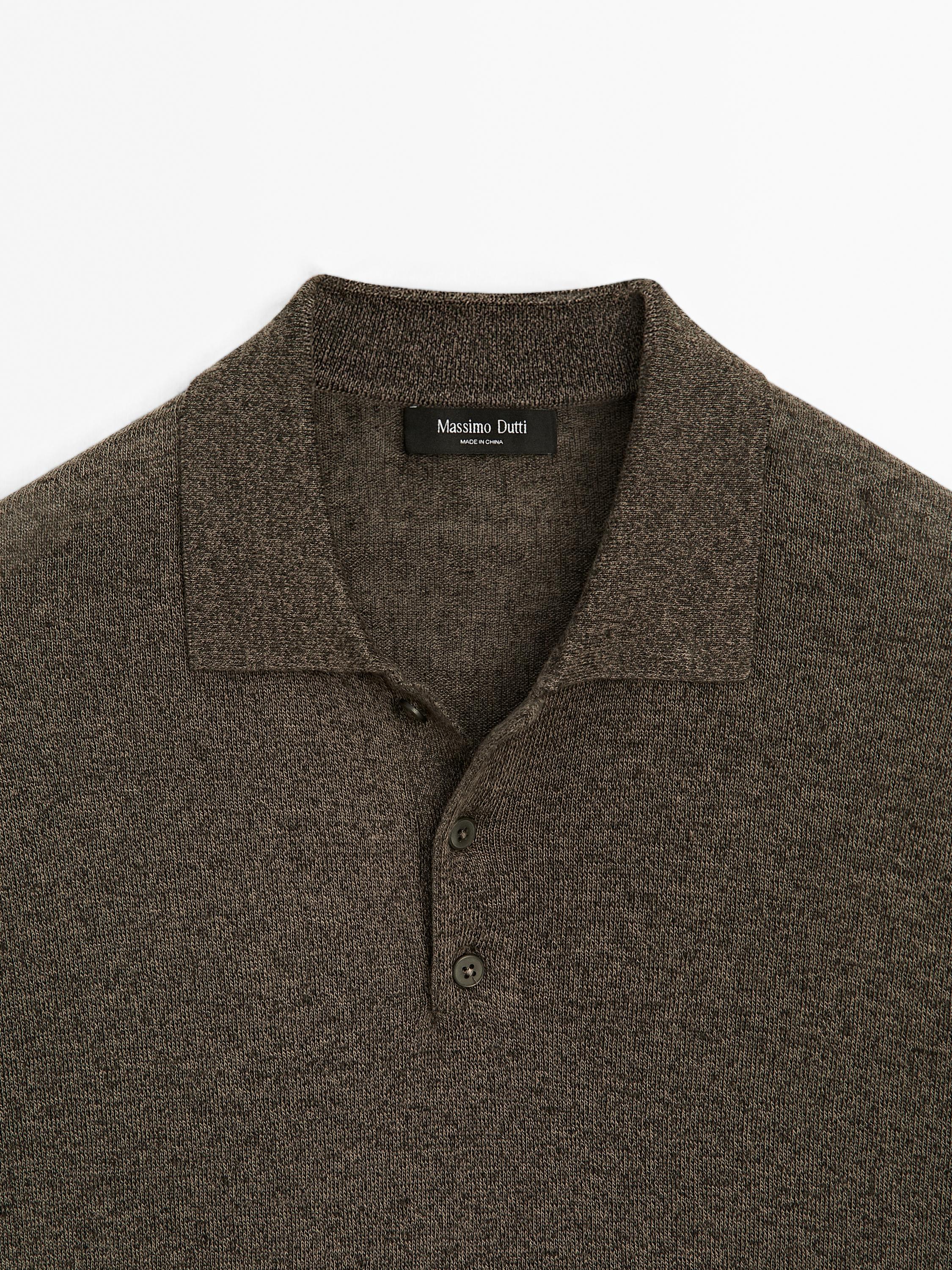 Linen blend knit polo shirt